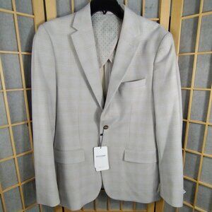 Duchamp London Slim Fit Ivory Tonal Plaid Knit Sportcoat Size 40R  NWT